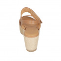 Woman's sandal in cognac brown leather with velcro strap wedge heel 6 - Available sizes:  31, 43, 44, 45, 46