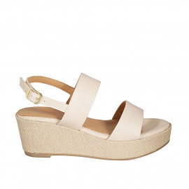 Woman's platform sandal in light rose leather wedge heel 6 - Available sizes: 31, 34, 42, 43, 44, 45