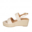Woman's platform sandal in light rose leather wedge heel 6 - Available sizes:  31, 33, 34, 42, 43, 44, 45