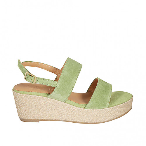 Woman's sandal with platform in green suede wedge heel 6 - Available sizes:  31, 32, 33, 34, 42, 43, 44, 45, 46