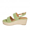 Woman's sandal with platform in green suede wedge heel 6 - Available sizes:  31, 32, 33, 34, 42, 43, 44, 45, 46