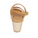 Woman's sandal with platform in cognac brown suede wedge heel 6 - Available sizes:  31, 33, 34, 42, 43, 44, 45, 46