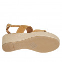 Woman's sandal with platform in cognac brown suede wedge heel 6 - Available sizes:  31, 33, 34, 42, 43, 44, 45, 46