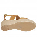 Woman's sandal with platform in cognac brown suede wedge heel 6 - Available sizes:  31, 33, 42, 43, 44, 45, 46