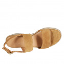 Woman's sandal with platform in cognac brown suede wedge heel 6 - Available sizes:  31, 33, 34, 42, 43, 44, 45, 46