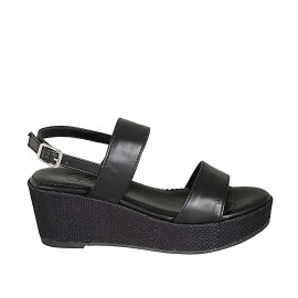 Sandale pour femmes avec plateforme en cuir noir talon compensé 6 - Pointures disponibles: 42, 43, 44, 45