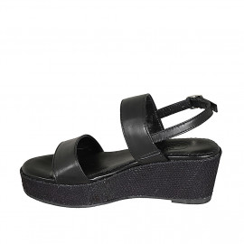 Sandalo da donna con plateau in pelle nera zeppa 6 - Misure disponibili: 42, 43 2