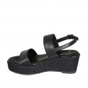 Sandale pour femmes avec plateforme en cuir noir talon compensé 6 - Pointures disponibles:  31, 33, 34, 42, 43, 44, 45, 46