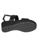 Sandalia para mujer con plataforma en piel negra cuña 6 - Tallas disponibles:  31, 33, 34, 42, 43, 44, 45, 46