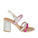 Sandalo da donna in pelle stampata laminata argento, fucsia e rosa tacco 7 - Misure disponibili: 42, 43, 44, 45, 46