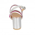 Sandalo da donna in pelle stampata laminata argento, fucsia e rosa tacco 7 - Misure disponibili: 42, 43, 44, 45, 46