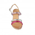 Sandalia para mujer en piel imprimida laminada plateada, fucsia y rosa tacon 7 - Tallas disponibles:  42, 44, 45