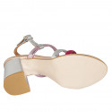 Woman's sandal in rose, silver and pink laminated printed leather heel 7 - Available sizes:  32, 34, 42, 43, 44, 45, 46