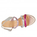 Woman's sandal in rose, silver and pink laminated printed leather heel 7 - Available sizes:  32, 34, 42, 43, 44, 45, 46