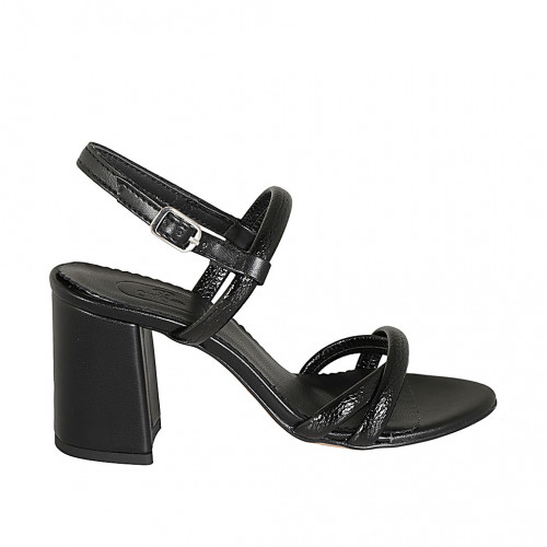 Woman's sandal in black laminated leather heel 7 - Available sizes:  32, 34, 42, 43, 44, 45, 46