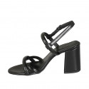Woman's sandal in black laminated leather heel 7 - Available sizes:  32, 34, 42, 43, 44, 45, 46