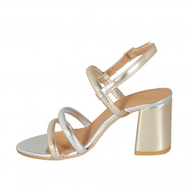 Woman's sandal in silver and platinum laminated leather heel 7 - Available sizes:  44 2