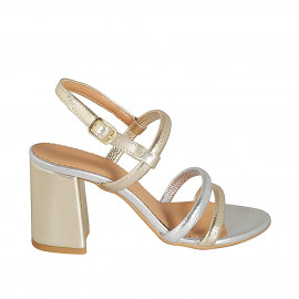 Sandalo da donna in pelle laminata argento e platino tacco 7 - Misure disponibili: 44, 45, 46