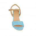 Sandalia con cinturon para mujer en gamuza cognac y azul claro tacon 7 - Tallas disponibles:  32, 33, 34, 42, 43, 44, 45
