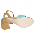 Woman's strap sandal in light blue and cognac brown suede heel 7 - Available sizes:  32, 33, 34, 42, 43, 44, 45