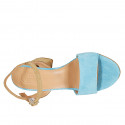 Sandale avec courroie pour femmes en daim cognac et bleu clair talon 7 - Pointures disponibles:  32, 33, 34, 42, 43, 44, 45