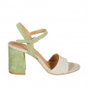 Woman's strap sandal in green and grey suede heel 7 - Available sizes:  32, 33, 34, 42, 43, 44, 45