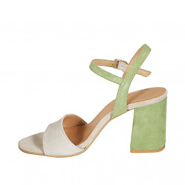 Sandalia con cinturon para mujer en gamuza verde y gris tacon 7 - Tallas disponibles:  42, 44, 45 2