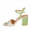 Woman's strap sandal in green and grey suede heel 7 - Available sizes:  32, 33, 34, 42, 43, 44, 45