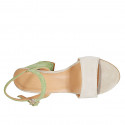 Woman's strap sandal in green and grey suede heel 7 - Available sizes:  32, 33, 34, 42, 43, 44, 45