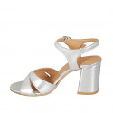 Woman's strap sandal in silver laminated leather heel 7 - Available sizes:  33, 42, 43, 44, 45, 46