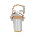 Sandalia con cinturon para mujer en piel laminada plateada tacon 7 - Tallas disponibles:  33, 42, 43, 44, 45, 46