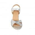 Sandale avec courroie pour femmes en cuir lamé argent talon 7 - Pointures disponibles:  33, 42, 43, 44, 45, 46