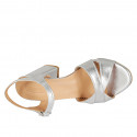 Sandalia con cinturon para mujer en piel laminada plateada tacon 7 - Tallas disponibles:  33, 42, 43, 44, 45, 46