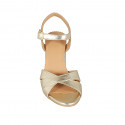 Woman's strap sandal in platinum laminated leather heel 7 - Available sizes:  33, 34, 42, 43, 44, 45, 46