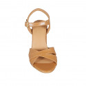 Woman's sandal in cognac brown leather with strap heel 7 - Available sizes:  33, 34, 42, 43, 44, 45