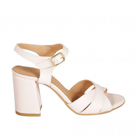 Woman's sandal in light rose leather with strap heel 7 - Available sizes: 33, 34, 43, 44, 45, 46