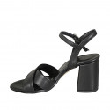 Sandale pour femmes en cuir noir avec courroie talon 7 - Pointures disponibles:  32, 33, 34, 42, 43, 45