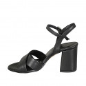 Woman's sandal in black leather with strap heel 7 - Available sizes:  32, 33, 34, 42, 43, 44, 45, 46