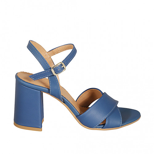 Sandalia para mujer en piel azul con cinturon tacon 7 - Tallas disponibles:  32, 33, 34, 42, 43, 44, 45, 46