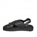 Woman's sandal in black leather wedge heel 2 - Available sizes:  32, 33, 34, 42, 43, 44, 45, 46