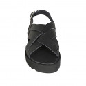 Sandale pour femmes en cuir noir talon compensé 2 - Pointures disponibles:  32, 33, 34, 42, 43, 44, 45, 46