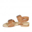 Sandalia para mujer con hebillas ajustables en piel cognac tacon 2 - Tallas disponibles:  32, 33, 34, 42, 43, 44, 45, 46