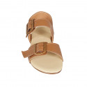 Sandalia para mujer con hebillas ajustables en piel cognac tacon 2 - Tallas disponibles:  32, 33, 34, 42, 43, 44, 45, 46