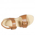 Woman's sandal with adjustable buckles in cognac brown leather heel 2 - Available sizes:  32, 33, 34, 42, 43, 44, 45