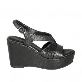 Sandale pour femmes en cuir imprimé noir avec plateforme et talon compensé 9 - Pointures disponibles: 31, 32, 34, 42, 43, 44, 46