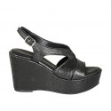 Sandale pour femmes en cuir imprimé noir avec plateforme et talon compensé 9 - Pointures disponibles:  31, 32, 34, 42, 43, 44, 46