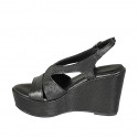 Sandale pour femmes en cuir imprimé noir avec plateforme et talon compensé 9 - Pointures disponibles:  31, 32, 34, 42, 43, 44, 46