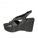 Woman's sandal in black printed leather with platform and wedge heel 9 - Available sizes:  31, 32, 33, 34, 42, 43, 44, 45, 46