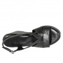 Woman's sandal in black printed leather with platform and wedge heel 9 - Available sizes:  31, 32, 33, 34, 42, 43, 44, 45, 46