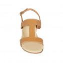 Woman's sandal in cognac brown leather with heel 4 - Available sizes:  32, 33, 34, 43, 45